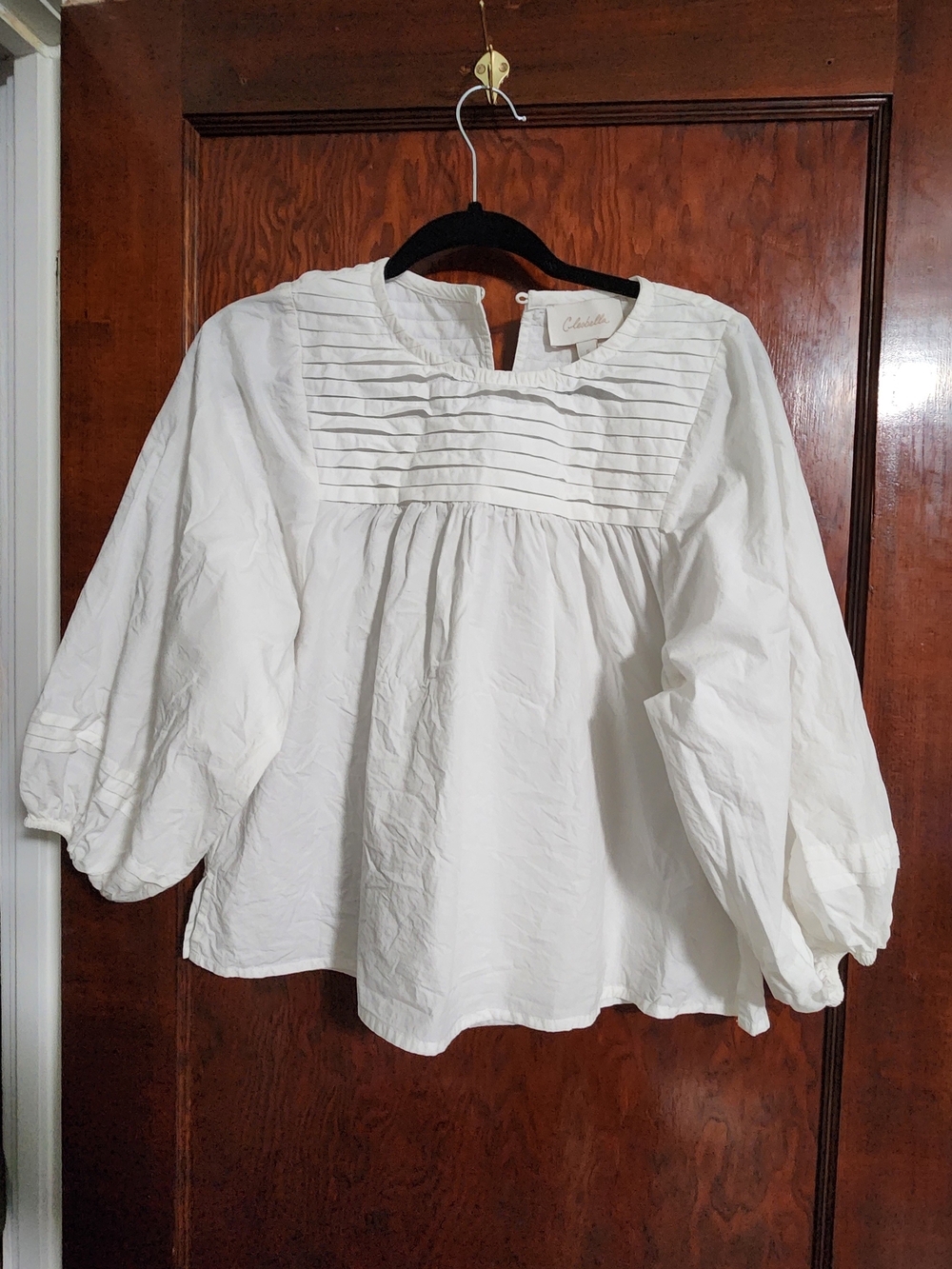 Cleobella Ivory White Cotton Bebe Blouse Pintuck Boho Puff Sleeve Top - Size S